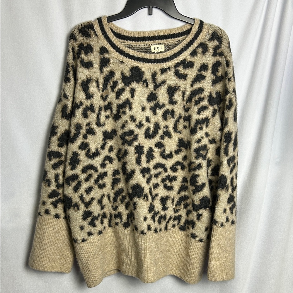 POL Animal Print Sweater - Black and Tan